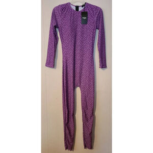 Purple Jumpsuit Women's Long Sleeve Crew Neck 100% Cotton Size Small (VA1)